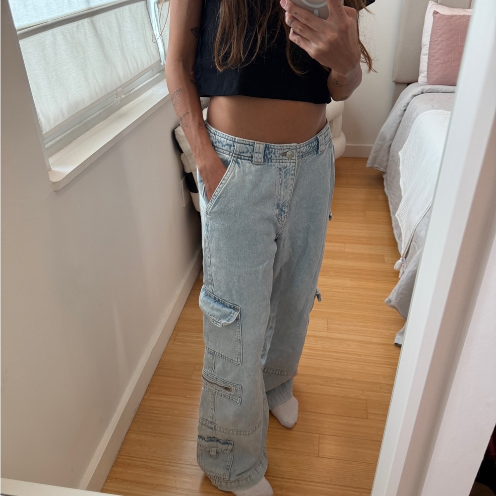 ASOS Light Blue Women's Flare Cargo Jeans